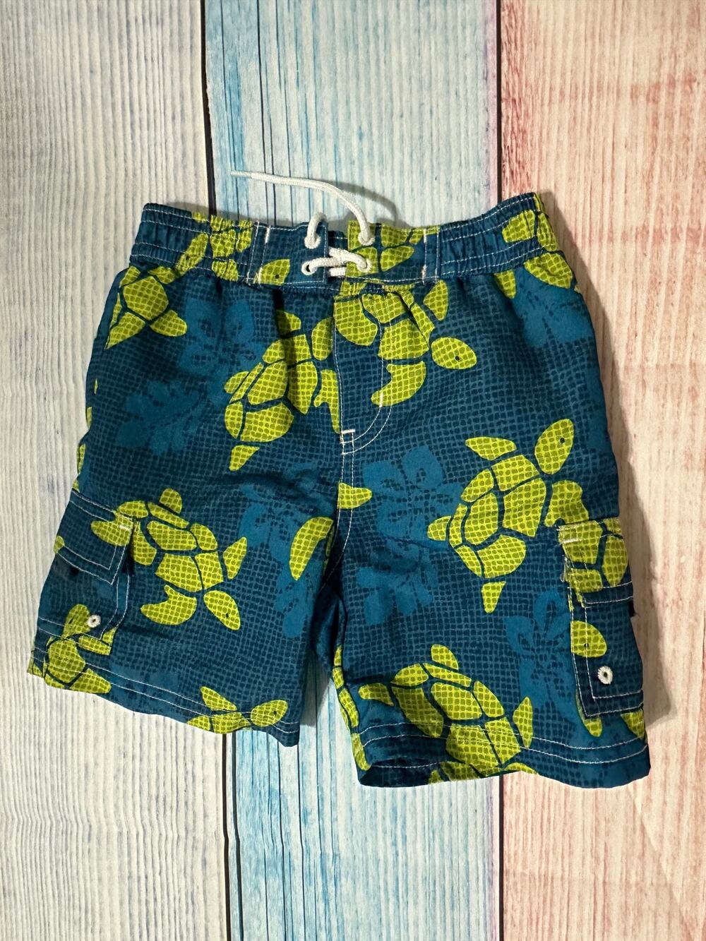 Janie and Jack Baby Boys 6-12 Month Turtle Swim Trunks Blue Green VGUC Runs Big